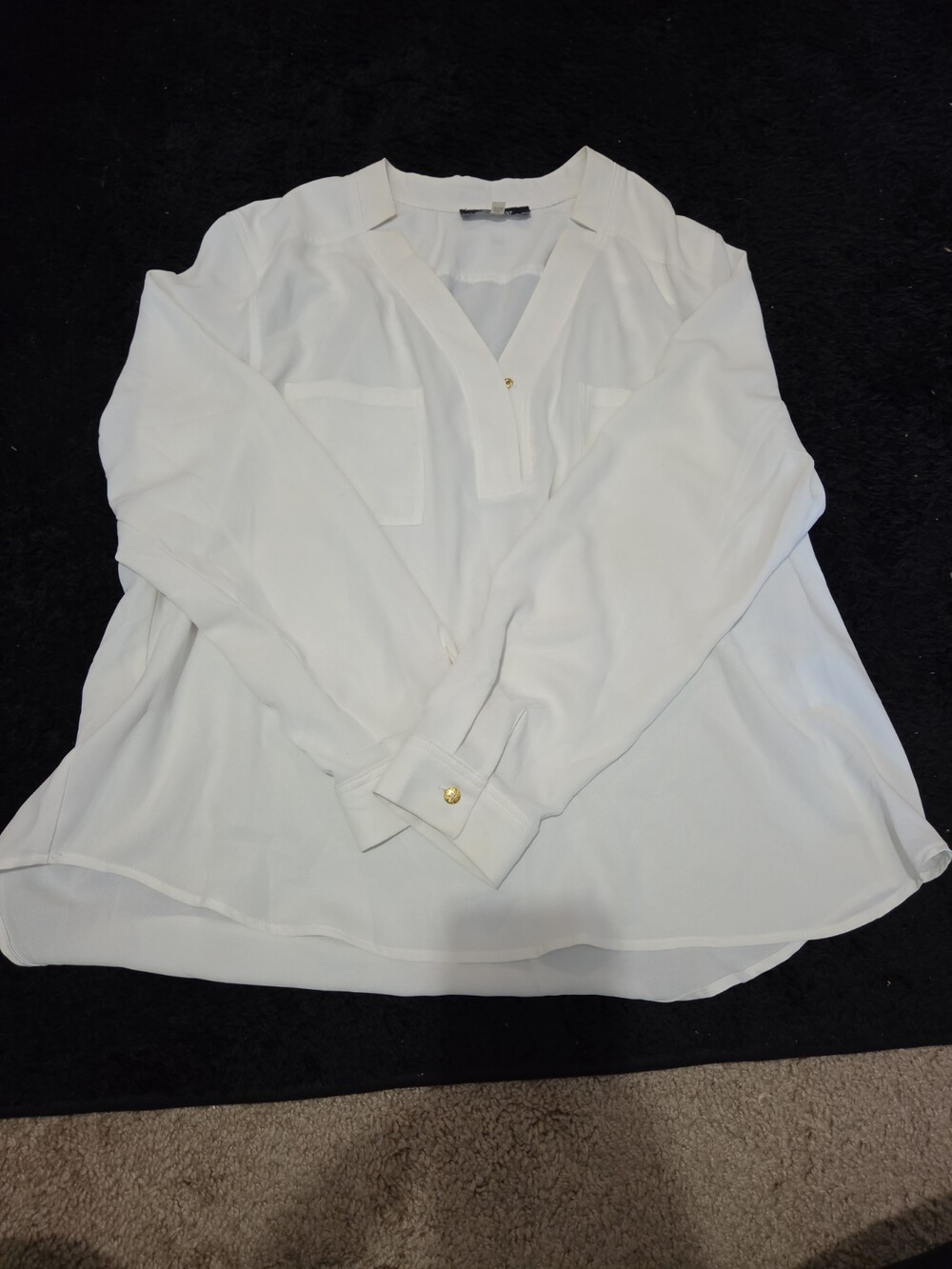 Nine West Blouse White Pocket Split Neck Career Top Gently Used Size PXL - Picture 10 of 16